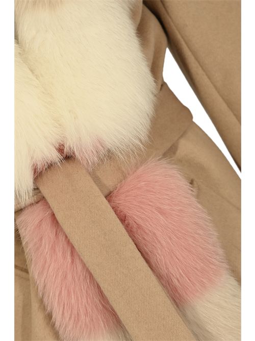 Cappotto CD1206 in misto lana con pelliccia in volpe YES LONDON | CD1206BEIGE/ROSA